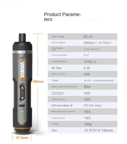 WORX WX242 Mini Electrical Screwdriver Set Smart Cordless Electric Screw Driver Rechargeable With 30 Bit Set Power Drill Tools