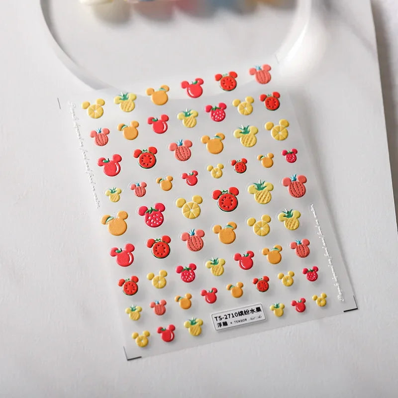 Fresh Sweet Fruits Strawberry Cherry Bowknot Love Heart Lemon 5D Nail Art Stickers Self Adhesive Decorations Nail Manicure Decal