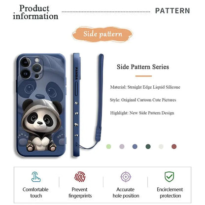 Cute Panda Phone Case for iPhone 11 13 16 Pro 14ProMax 15 Plus XS Max XR SE 8 7 12 Mini Silicone Cover Soft