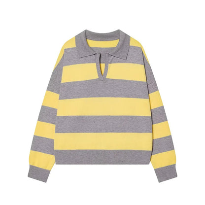 Sweater knitted Pullover Women's Spring 2026 New Fashion Striped Loose Polo neck Warm Women Sweater Chic Youth Holiday Pullover