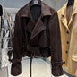 YOLOAgain 2025 Autumn Elegant Real Leather Jacket Coat Women Oversized Leather Jacket With Belt