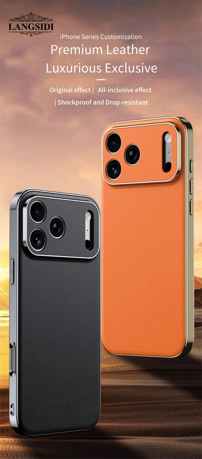 LANGSIDI Luxury Leather Phone Case for iPhone 17 16 15 Pro Max Air 17Pro 16Pro Full Lens Protection Back Cover