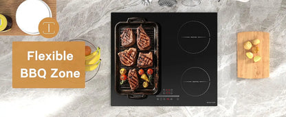 NOXTON White/Black Induction Hob Plug in, (UK:2800W/EU:3500W) 4 Zones with 1 Grill Zone, 60CM Touch, Safety Lock,Ceramic Glass