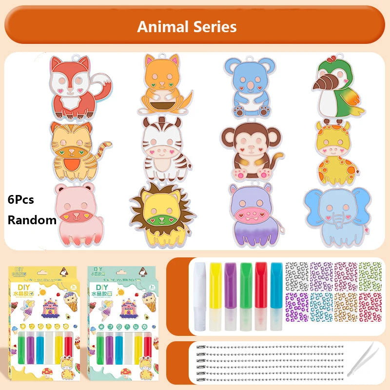 DIY Crystal Paint Arts And Crafts Set DIY Window Paint Art Pendant For Kids Suncatcher Kits Fun Party Activity Art Project