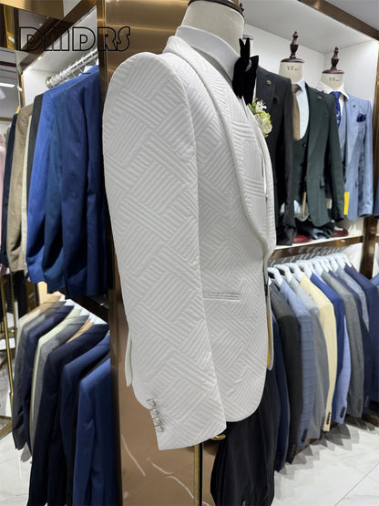 24H Ship High Quality Wedding Suit Set for Groom 3 Pieces Men's Fashion Suits One Button Shawl Neck Blazer Jacket Vest Pants