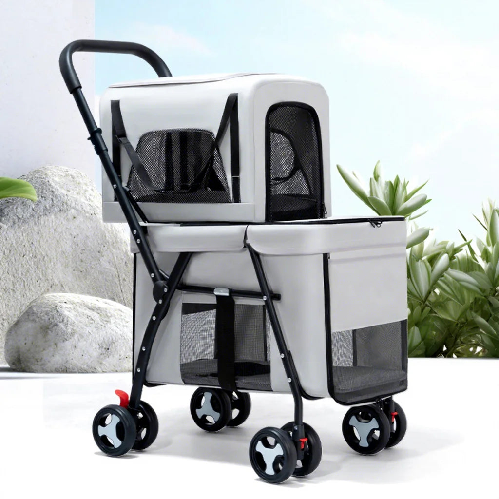 Luxury Double-Layer Eco-friendly ABS Material 4-Wheel Pet Stroller Small Large Dogs Cats Lightweight Travel Pet Carriers
