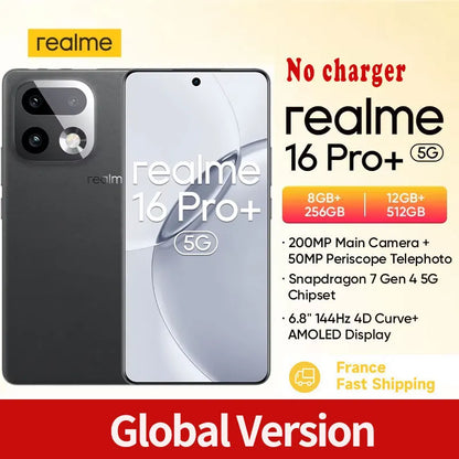realme 16 Pro Plus 5G Smartphone realme 16 Pro+ 200MP OIS Camera Snapdragon 7 Gen 4 6.8'' AMOLED 144Hz Curved Screen 7000mAh Bat