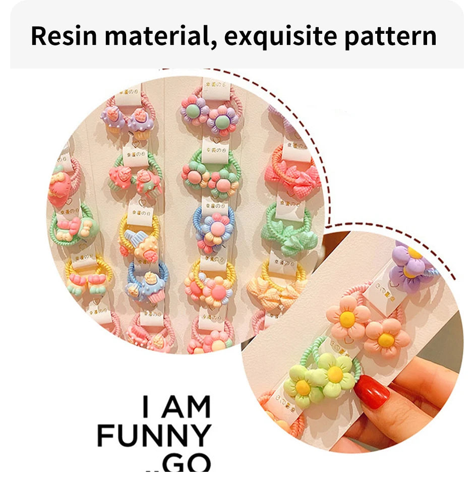 40Pcs/Set Colorful Flower Animal Girls Hairbands Sweet Fruit Elastic Hair Ropes Scrunchies Kids Hair Ties