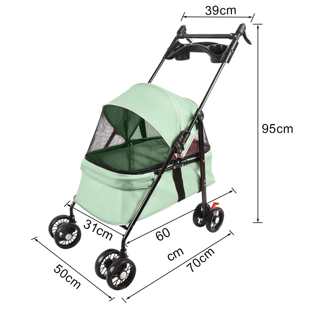 2-in-1 Folding Dog and Cat Stroller/Puppy Cart with Removable Bassinet, Pet Travel Stroller for Dogs Up to 10 kg, Steel, 50 x 70 x 95 cm