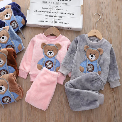 Baby Boy Winter Sets Plush Hooded Jacket 2pcs Children's Casual Outfit Suits Kids Arctic Velvet Tracksuit Toddler Girl Clothing
