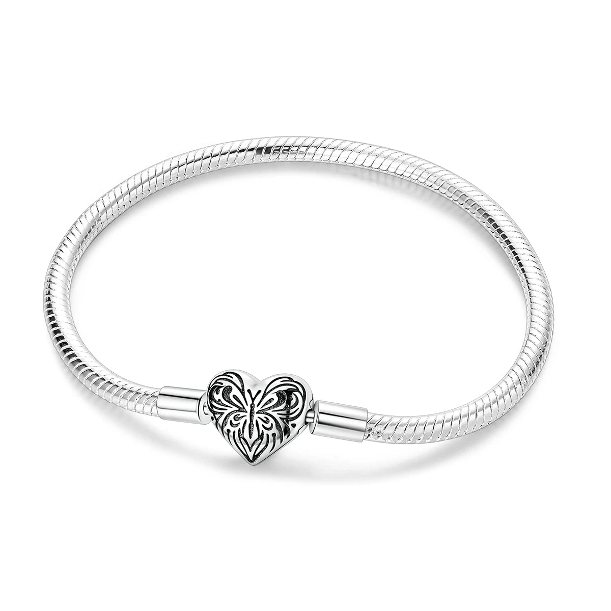 Original 925 Sterling Silver Charm Bracelets Heart Clip Bead Snake Chain Bracelet Fit Charms Beads Diy For Woman Fine Jewelry
