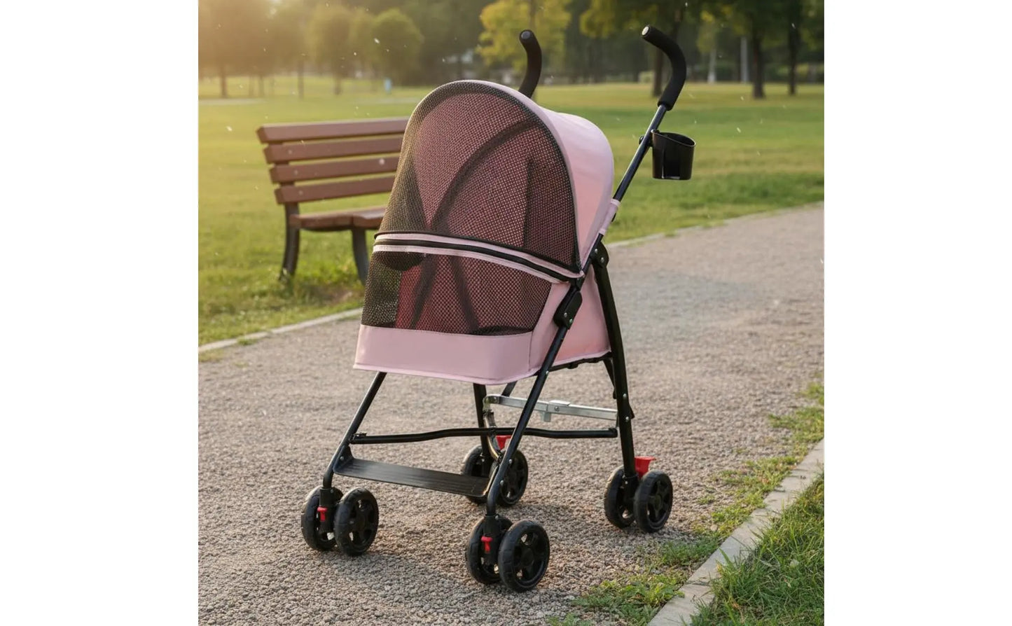 Foldable Pet Stroller Ventilated Lightweight Pet Stroller Brake System Cup Holder for Dogs, Travel, Park