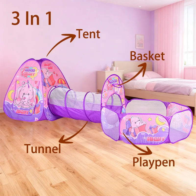 3In1 2.7M Children Ball Pool with Basket Portable Baby Pit Crawling Tunnel Balloon Playpen Tent Kid Indoor Outdoor Yard Toy Gift