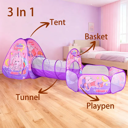 3In1 2.7M Children Ball Pool with Basket Portable Baby Pit Crawling Tunnel Balloon Playpen Tent Kid Indoor Outdoor Yard Toy Gift