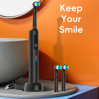Smart Wireless Charging Rotating Electric Toothbrush, 3 Modes Rechargeable Rotation Toothbrush Compatible with Oral B Brush Head