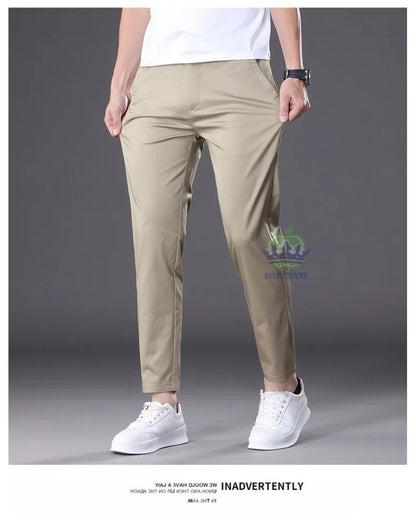 Summer High Quality Cotton Ankle Length Casual Pants Men Business Slim Elastic Waist Jogger Outdoors Korean Work Suit Trousers