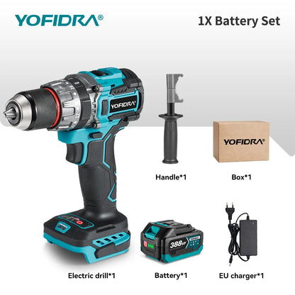 YOFIDRA 700N.M Brushless Electric Impact Drill Cordless Screwdriver Plates Soil WoodWorking Power Tool For Makita Battery Pin