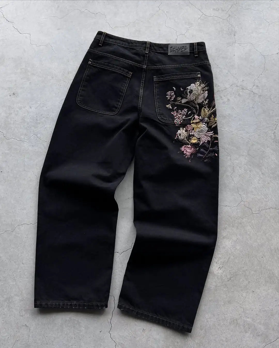 Hip-hop gold coin jeans Y2K retro low waist wide leg zipper pants y2k clothing men's fashion embroidered loose jeans