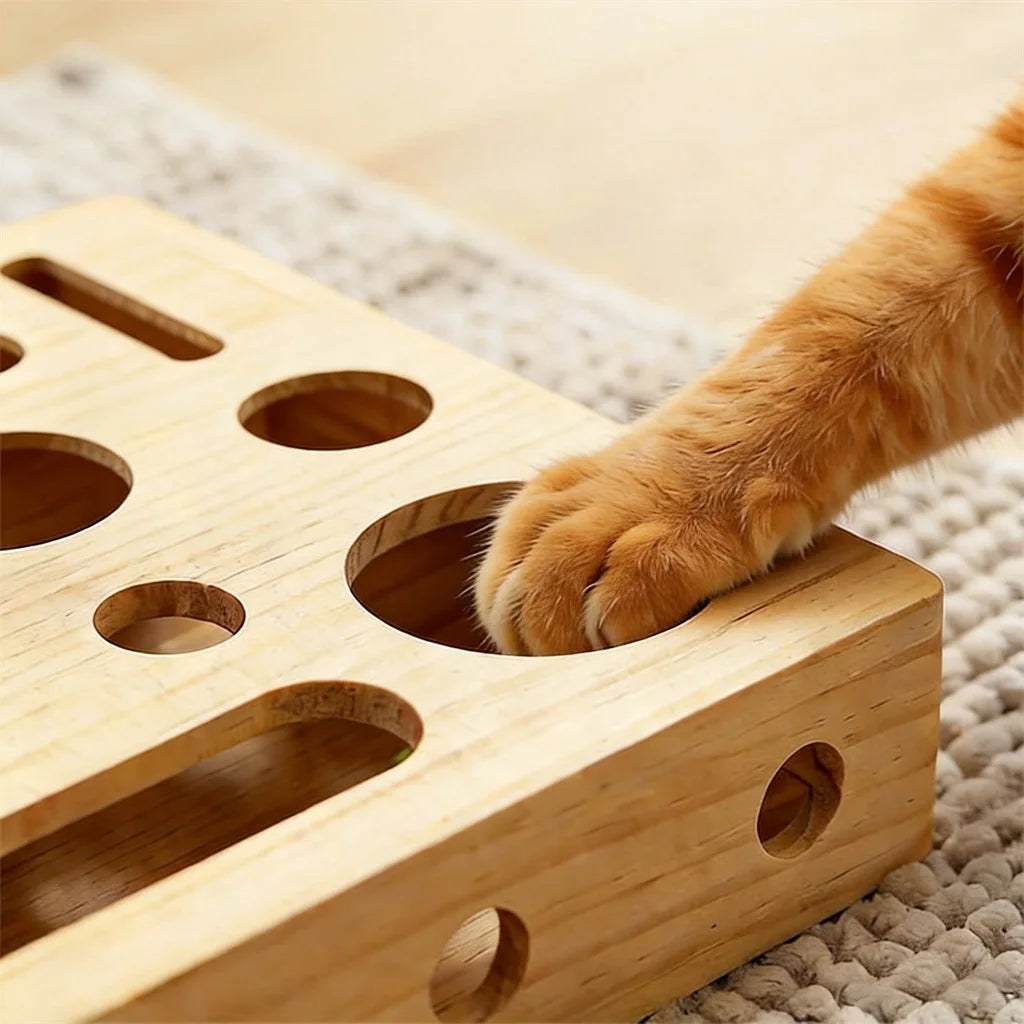 Cat Scratching Puzzle Toys, Wooden Set with 3 Bell Balls, for Indoor Cats To Scratch, Stimulate Intelligence, and Relieve Boredom.