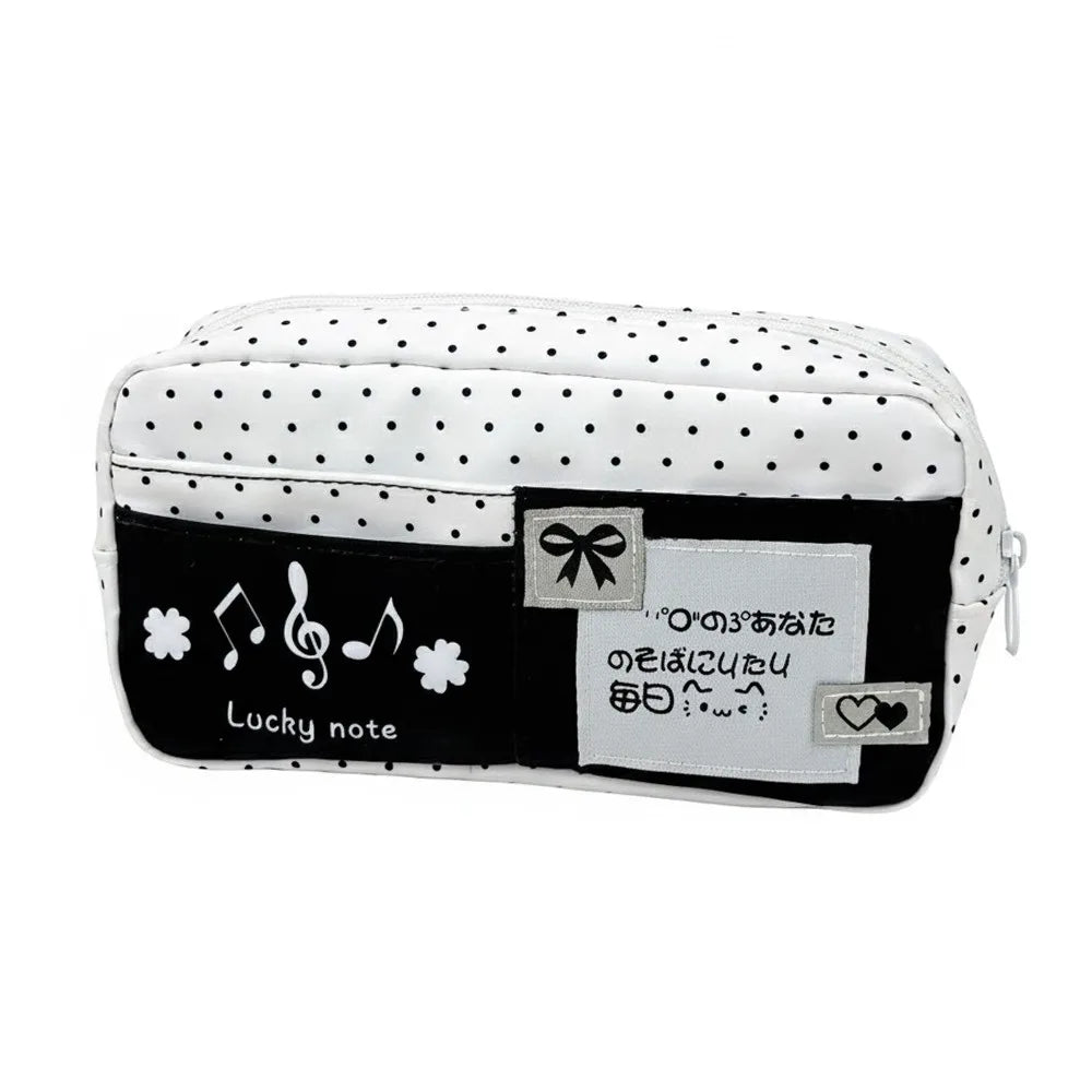 Multi-functional Black Polka Dot Pen Bag Large Capacity Multi-layer Pencil Case Portable Stationery Pouch Back To School