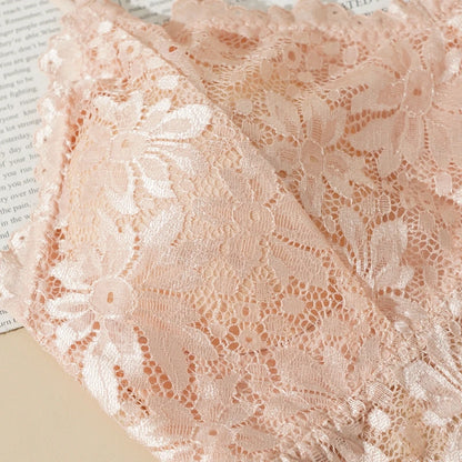 Lace Flower Suspender Top for Women Sexy Hollow Skin-friendly Solid Color Removable Pad Wireless Bra
