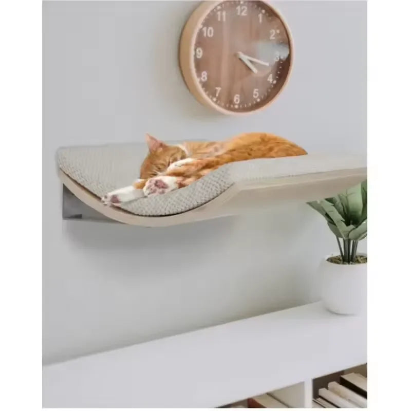 Custom Modern Wood Cat Climbing Frame Wall Mounted Shelves with Hammock and 3 Steps for Cats Furniture