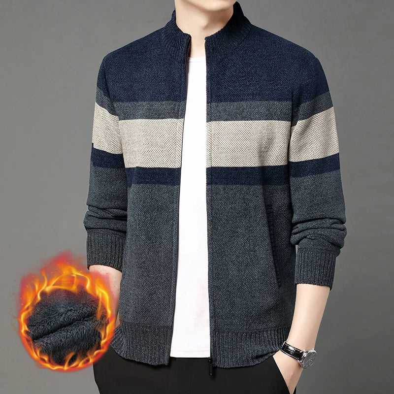 Premium Thick Chenille Fabric Warm New Brand Casual Fashion Stand Collar Men Jacket Streetwear Zipper Autumn Winter Coats