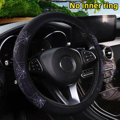 Women's 38CM Steering Wheel Cover Cherry Blossom  Chrysanthemum Check Spider Web Design Printed Car Accessory without Inner Ring