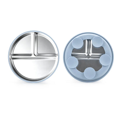 New Non-Slip Stainless Steel Kids Plate with Suction Anti Breakage Divided Baby Plates Silicone Sleeves Removable Toddler Bowls
