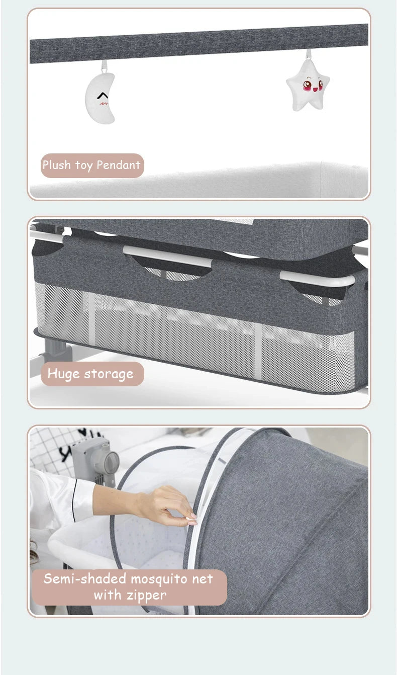 Electric Baby Crib Bassinet Cradle Bluetooth Music Timer with Automatic Swing Remote Control Foldable Design Breathable Mesh Sides Soft Mattress Stable Frame Safe Sleeping Bed for Newborn Infant Home Use and Travel Comfort Ba