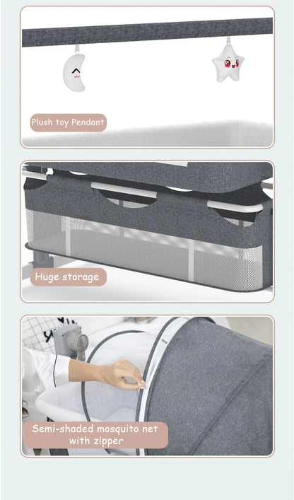 Electric Baby Crib Bassinet Cradle Bluetooth Music Timer with Automatic Swing Remote Control Foldable Design Breathable Mesh Sides Soft Mattress Stable Frame Safe Sleeping Bed for Newborn Infant Home Use and Travel Comfort Ba