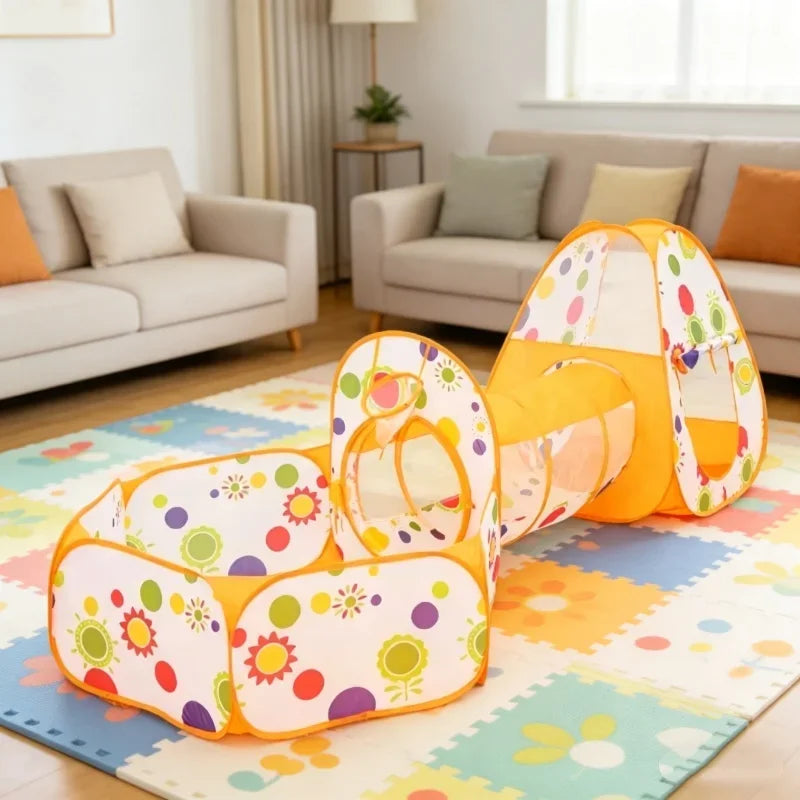 3-in-1 Pop Up Kids Play Tent Tunnel Ball Pit Basketball Hoop Foldable Portable Indoor Crawl Camping Play Equipment for Children