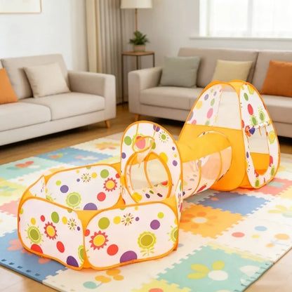 3-in-1 Pop Up Kids Play Tent Tunnel Ball Pit Basketball Hoop Foldable Portable Indoor Crawl Camping Play Equipment for Children