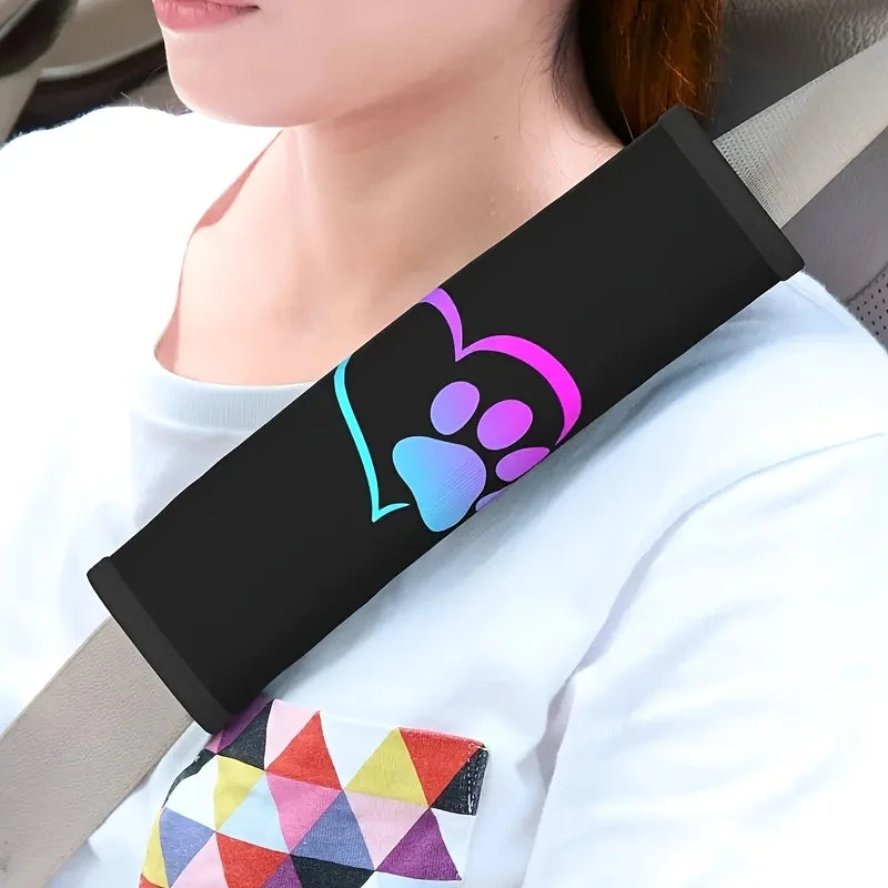 2pcs Of Heart-Shaped Dog Paw Printed Plush Car Seat Belt Shoulder Pads, Soft And  Comfortable, Suitable For All Cars