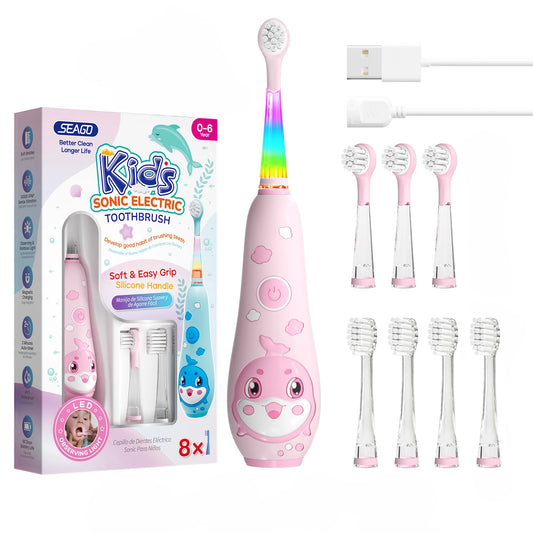 Seago Kids Electric Toothbrush Child Dolphin Colorful Observing LED 2 Mins Smart Timer IPX7 Waterproof Teeth Cleaning