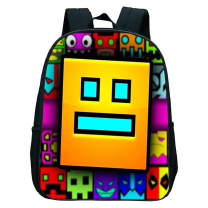 16 Inch Angry Geometry Dash Backpack Boys Girls Bookbag Cartoon Game Kids Kindergarten School Bags Toddler Childcare Backpack