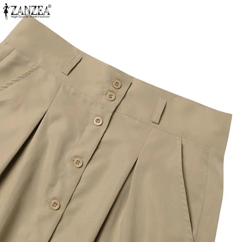 ZANZEA Woman Fashion OL Work Skirts Summer Elegant High Waist Skirt Female Casual Pleated Robe Vintage Buttons Up Faldas Saia