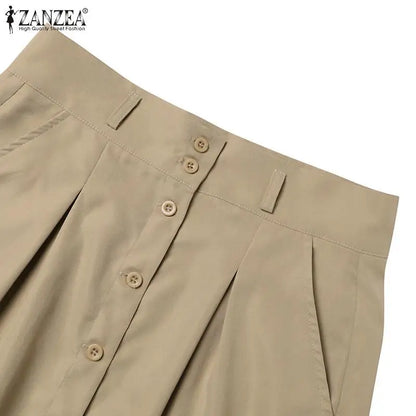 ZANZEA Woman Fashion OL Work Skirts Summer Elegant High Waist Skirt Female Casual Pleated Robe Vintage Buttons Up Faldas Saia