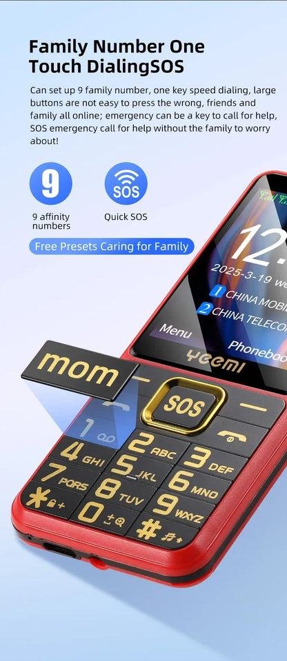 YEEMI K3 4G Feature Keypad Phone 2.6 Inch Dual SlM Big Button Loud Volume for Elderly 2500mAh FM Radio Hebrew Keyboard SOS Video