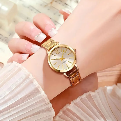 6PCS Women Watch Jewelry Set - Fashion Quartz Watch + Crystal Infinity Bracelet Necklace Earring Ring for Ladies（Without Box）