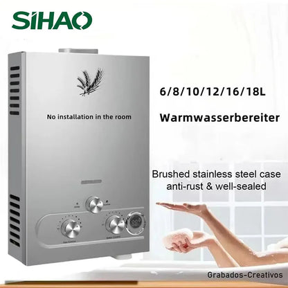 SIHAO 6L/8L/10L/12L/16L/18L LPG Water Heater, On-Demand Instant Hot Water System for Propane & Butane Gas, Tankless Home Use Boiler