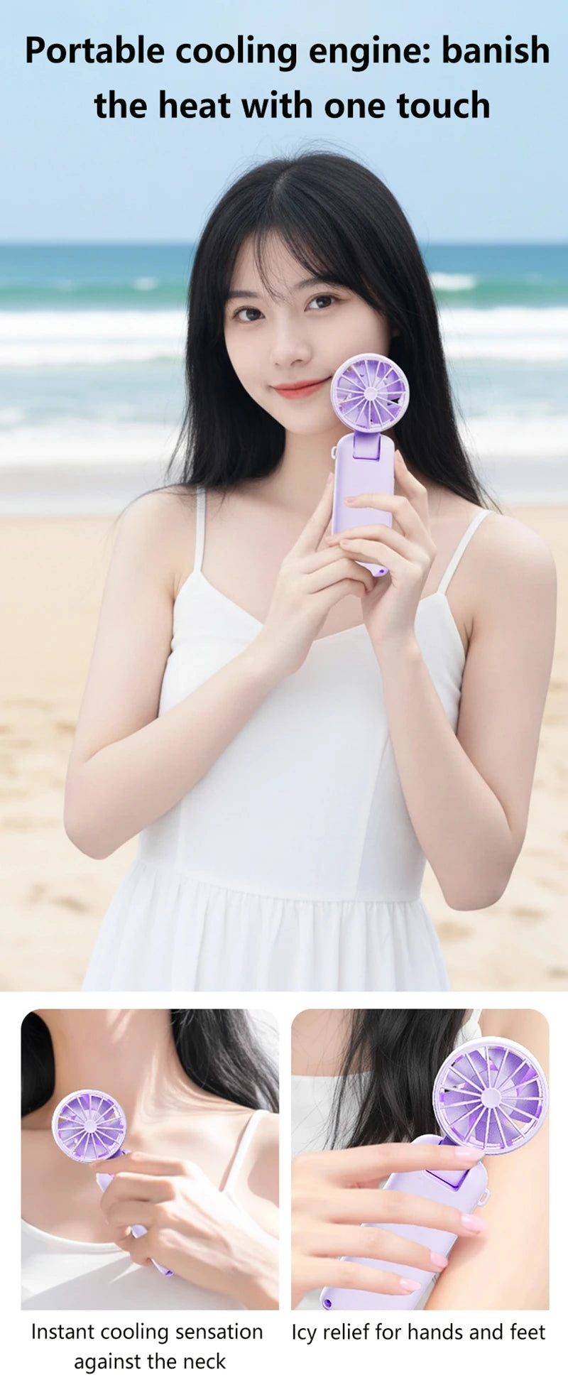 Lenovo Portable Fan Handheld Cooling Fan 100 Levels Foldable Rechargeable Strong Wind Air Cooler Digital Display Long Battery