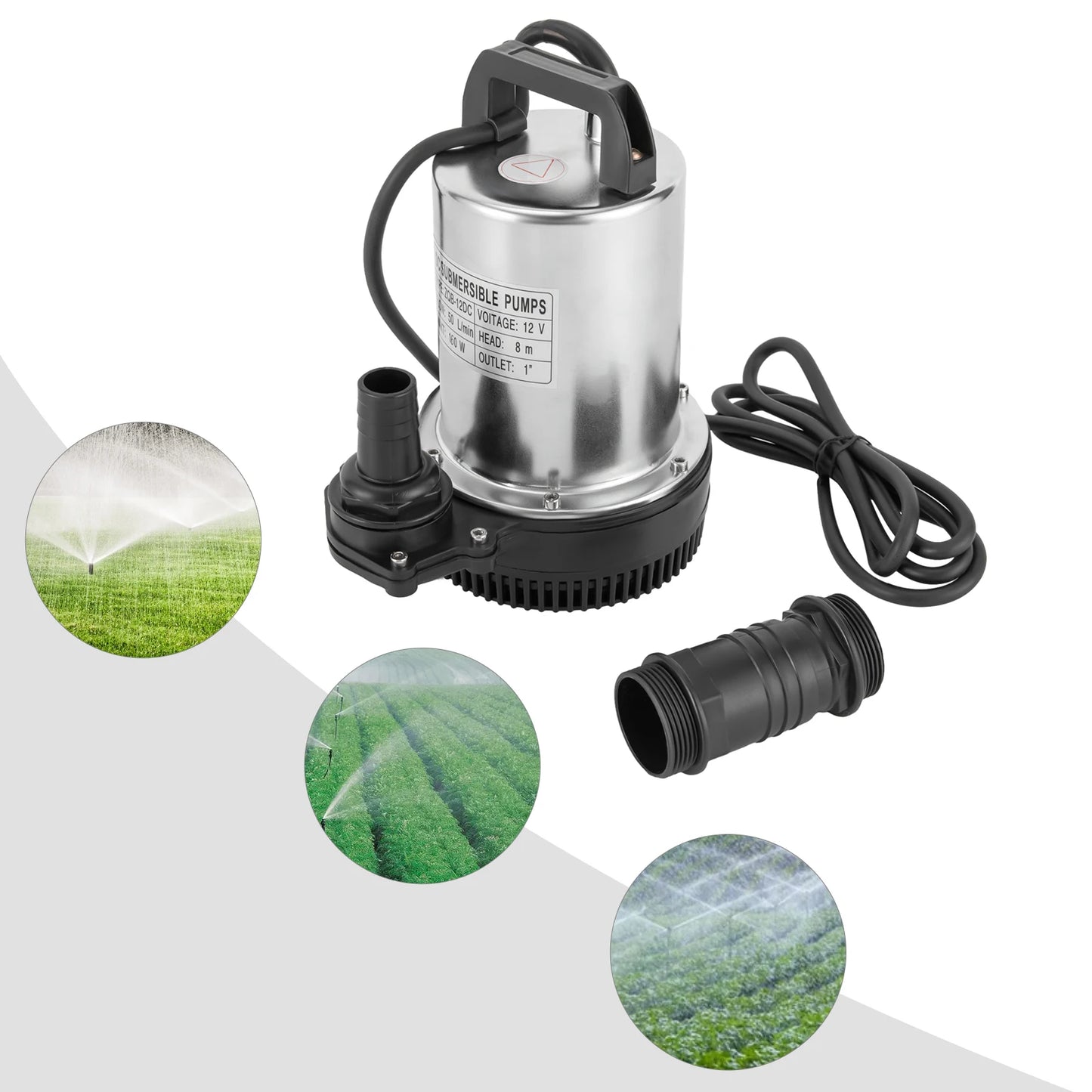 6000L/H Submersible Sewage Pump, 12V DC Sewage Dirty Water Pump 160W Stainless Steel Durable Drain Septic Sump Celler Pump