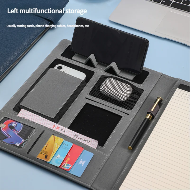 A4 Multifunctional Meeting Folder | Leather - like Finish. Organize Phone, Cards & Notes. Ideal for Business & Productivity!