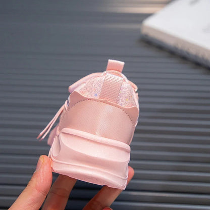 Girls Sports Shoes Kids Running Sneakers for School Fashion Cute Shiny Non-slip Children's Casual Shoes with Heart Spring Autumn