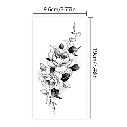 Waterproof Temporary Tattoo Sticker Flowers Roses Lilies Peonies Geometric Patterns Body Art Arm Fake Tattoos Sleeve Women Men