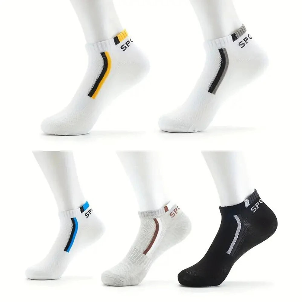 5/10/20/30 Pairs Men Ankle Socks Fashionable Letter Sports Style Odor Proof Sweat Absorbing Breathable Invisible Running Socks