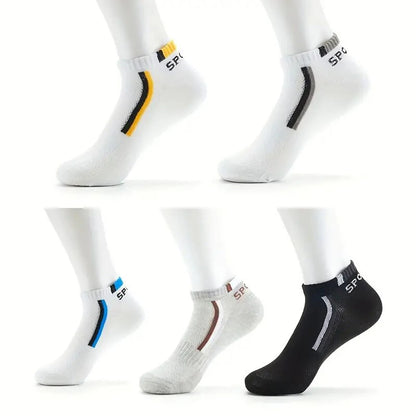 5/10/20/30 Pairs Men Ankle Socks Fashionable Letter Sports Style Odor Proof Sweat Absorbing Breathable Invisible Running Socks