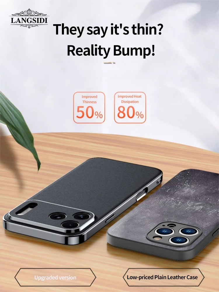 LANGSIDI Luxury Leather Phone Case for iPhone 17 16 15 Pro Max Air 17Pro 16Pro Full Lens Protection Back Cover