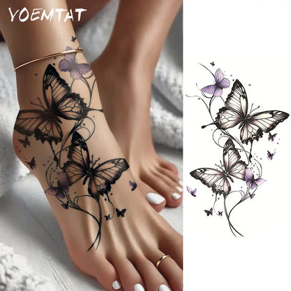 Waterproof Temporary Tattoo Sticker  Butterfly Flower Line Pattern Body Art Arm Fake Tattoos Sleeve For Women Men Hands Shoulder